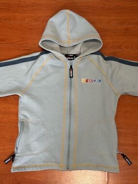 Nascar Light Blue Hooded Zip Sweatshirt with Navy Shoulder Stripe